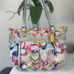 Coach Poppy Ikat Print Tote with Silver Trim